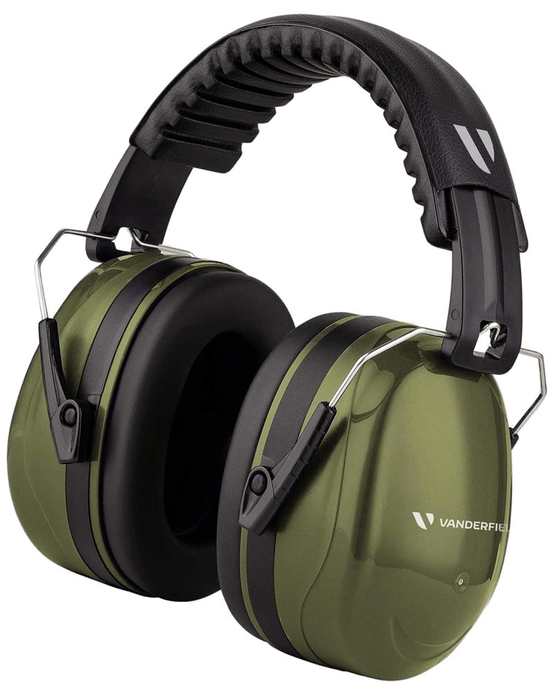 Vanderfields Premium Hearing Protection Ear Muffs Broad Spectrum Sound Reduction 361dB at 2K Hz Noise Cancelling Headset Safety Noise Cancellation Headphones Adults and Teens Army Green