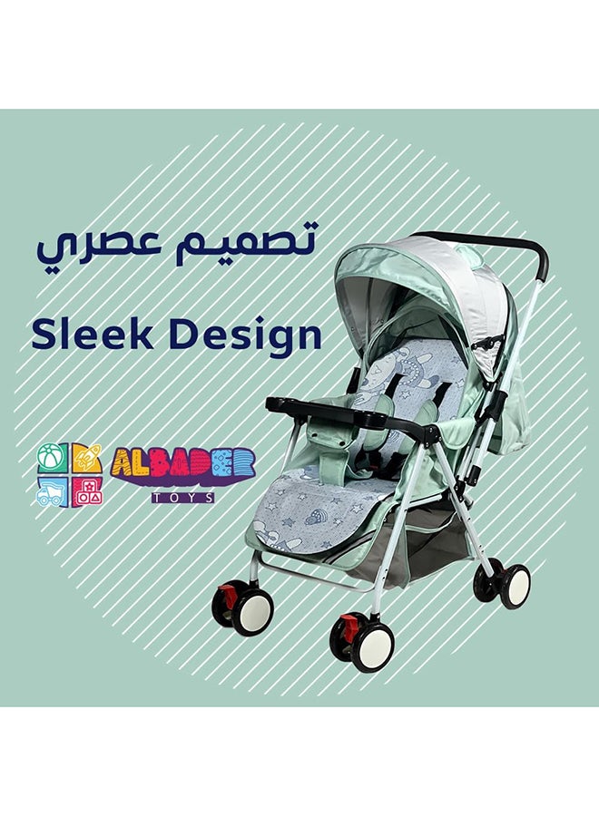 AL BADER Lightweight Foldable Travel Baby Strollers With Adjustable Backseat And Storage Basket, Perfect Baby Travel Gear And Umbrella Stroller Blue And White - Image 3