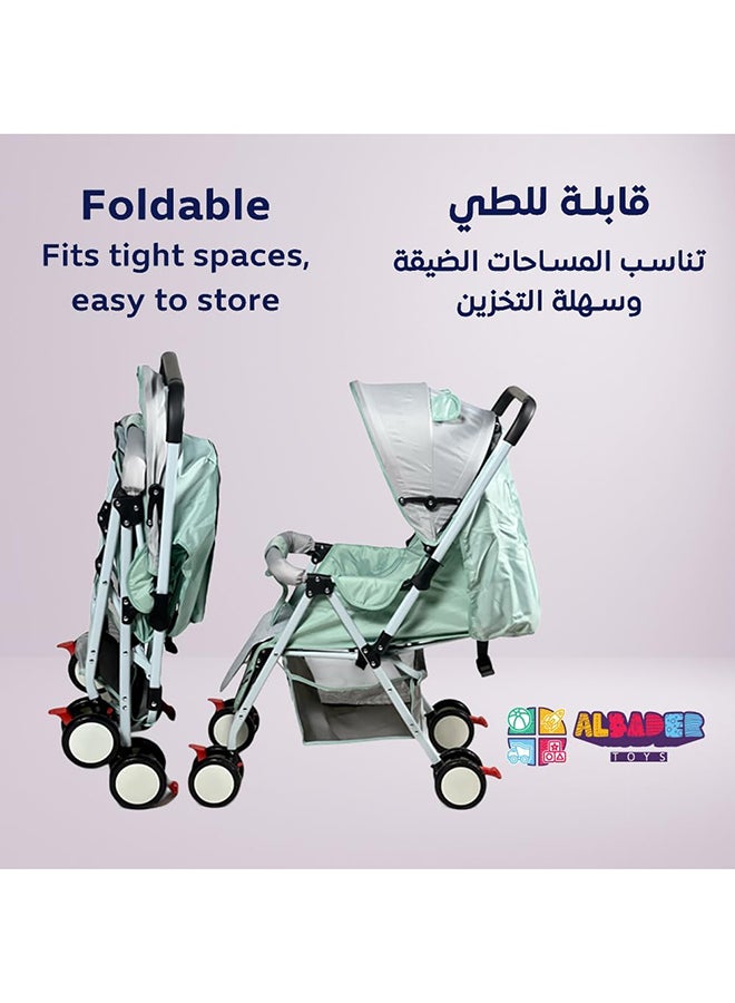 AL BADER Lightweight Foldable Travel Baby Strollers With Adjustable Backseat And Storage Basket, Perfect Baby Travel Gear And Umbrella Stroller Blue And White - Image 5