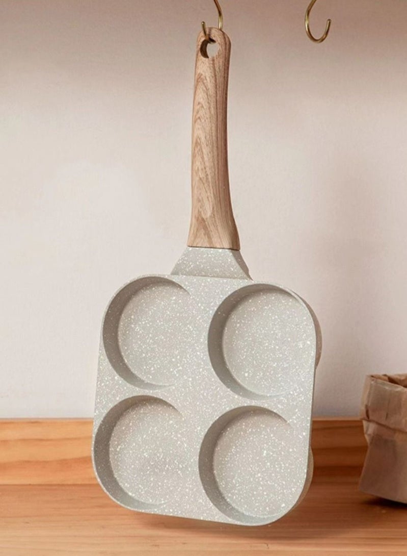 4 Hole Omelet Pan for Burger Eggs Ham Pancake Maker Wooden Handle Frying Pot Non-Stick Cooking Breakfast - Image 5