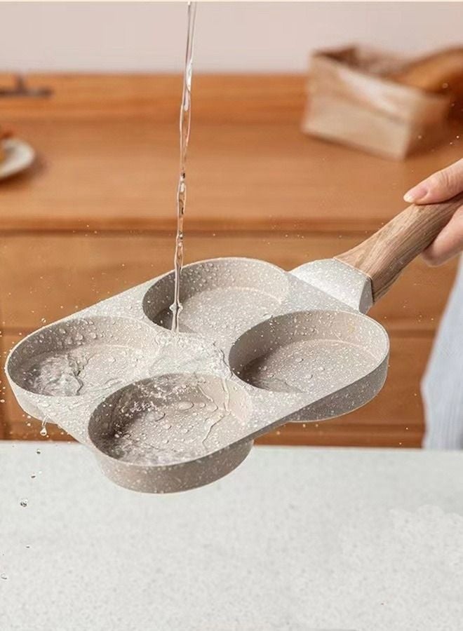 4 Hole Omelet Pan for Burger Eggs Ham Pancake Maker Wooden Handle Frying Pot Non-Stick Cooking Breakfast - Image 4