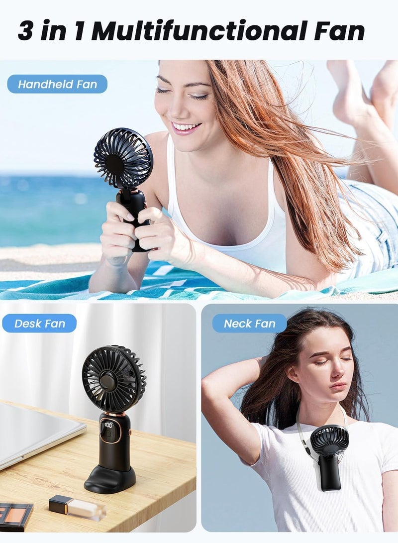 general Portable Handheld Fan, 4000mAh Battery Operated Fan with LED Display, Handheld/Neck/Desk 3 in 1 Personal Small Fan, 90° Foldable Desk Fan 5 Speed Lash Fan Makeup Fan for Women - Image 2