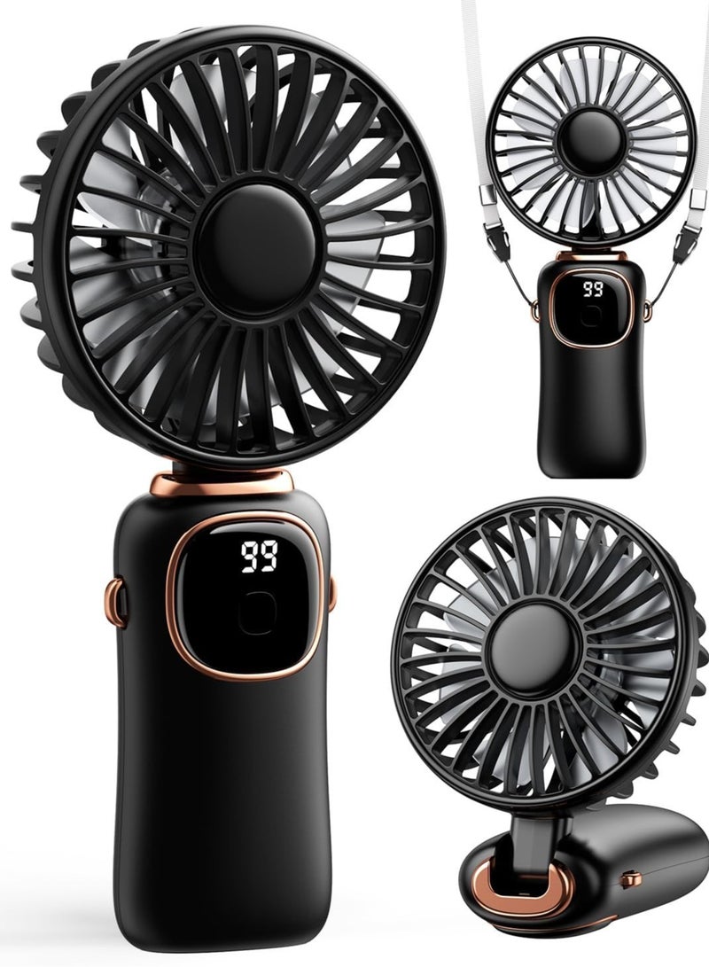 general Portable Handheld Fan, 4000mAh Battery Operated Fan with LED Display, Handheld/Neck/Desk 3 in 1 Personal Small Fan, 90° Foldable Desk Fan 5 Speed Lash Fan Makeup Fan for Women - Image 1
