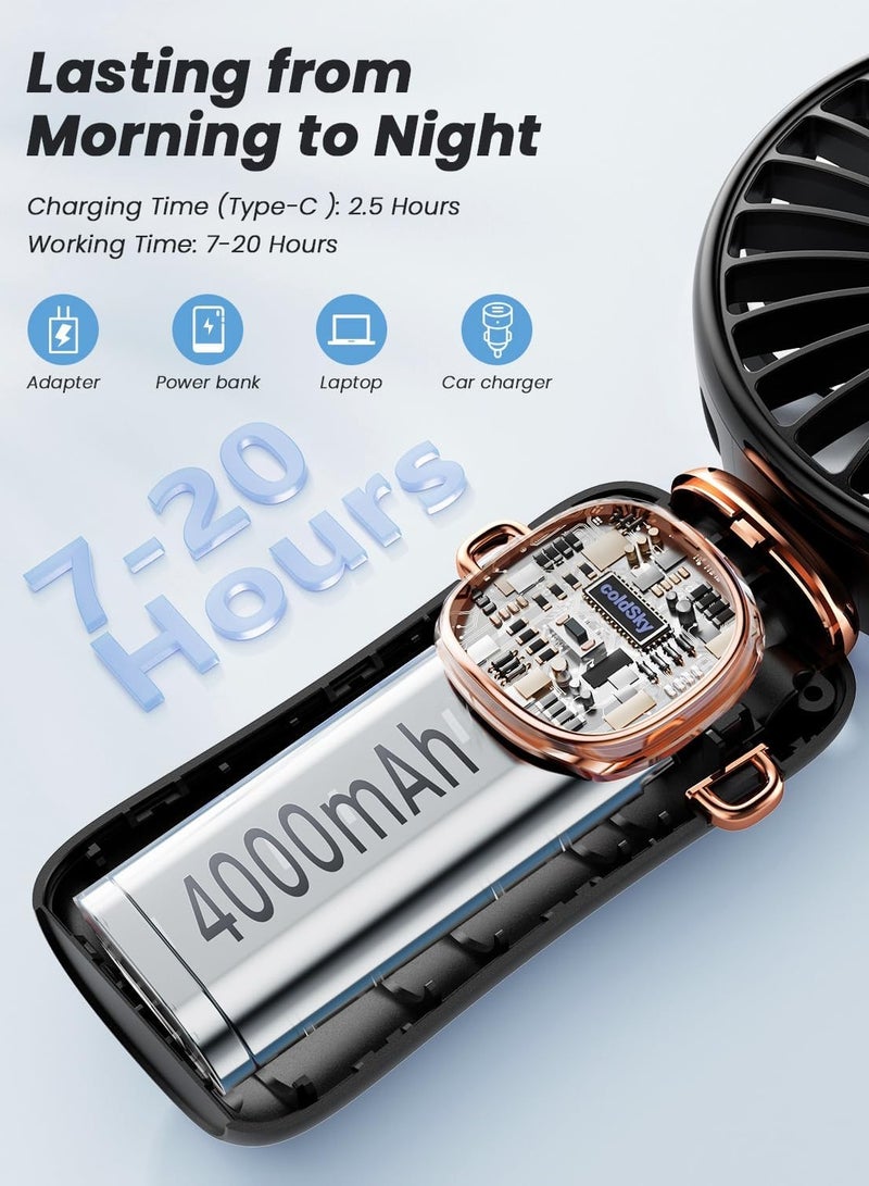 general Portable Handheld Fan, 4000mAh Battery Operated Fan with LED Display, Handheld/Neck/Desk 3 in 1 Personal Small Fan, 90° Foldable Desk Fan 5 Speed Lash Fan Makeup Fan for Women - Image 3