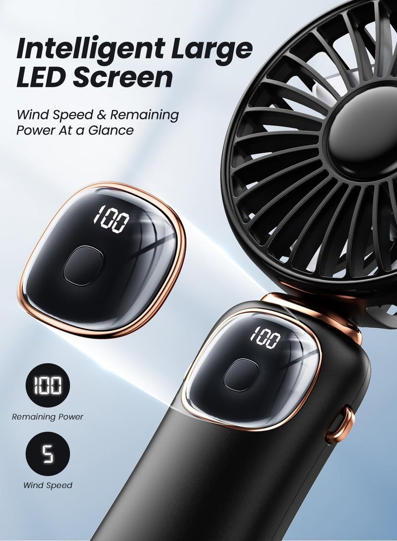 general Portable Handheld Fan, 4000mAh Battery Operated Fan with LED Display, Handheld/Neck/Desk 3 in 1 Personal Small Fan, 90° Foldable Desk Fan 5 Speed Lash Fan Makeup Fan for Women - Image 4