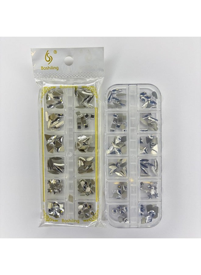 Boshiling Nail Art Rhinestones gems, Multi-Shaped Crystal Gems, 12 Compartment Storage Box, Silver Flat Back Design for Easy Application - Image 1