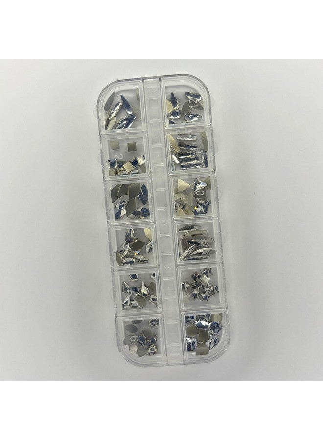 Boshiling Nail Art Rhinestones gems, Multi-Shaped Crystal Gems, 12 Compartment Storage Box, Silver Flat Back Design for Easy Application - Image 3