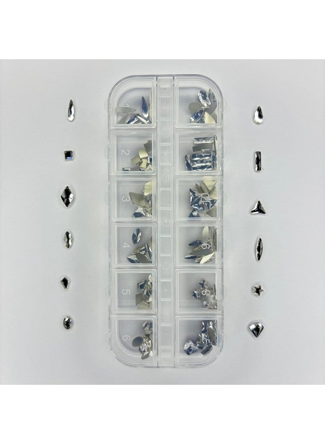 Boshiling Nail Art Rhinestones gems, Multi-Shaped Crystal Gems, 12 Compartment Storage Box, Silver Flat Back Design for Easy Application - Image 2