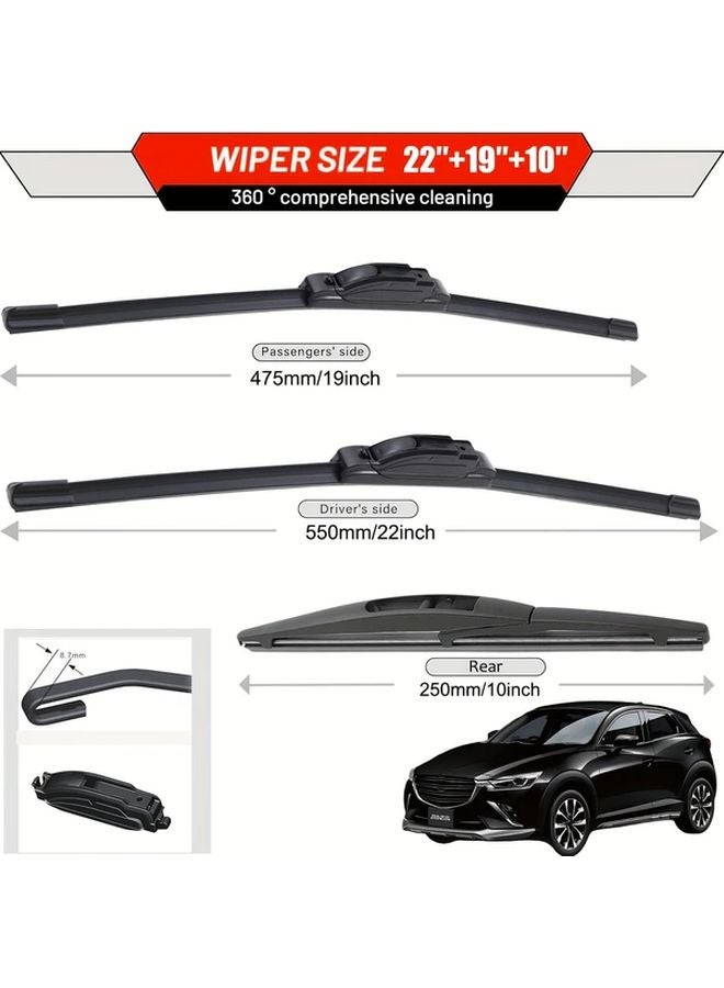 Mazda CX3 CX 3 2016 2021 22 19 10 Inch All Weather Windshield Wiper Blades Set Pack of 3 - Image 2