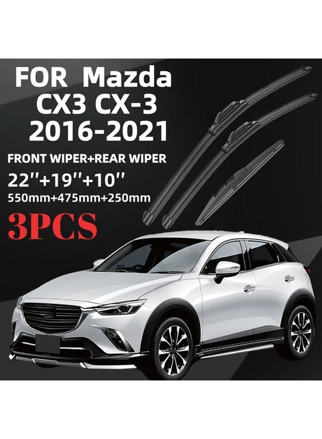 Mazda CX3 CX 3 2016 2021 22 19 10 Inch All Weather Windshield Wiper Blades Set Pack of 3 - Image 1