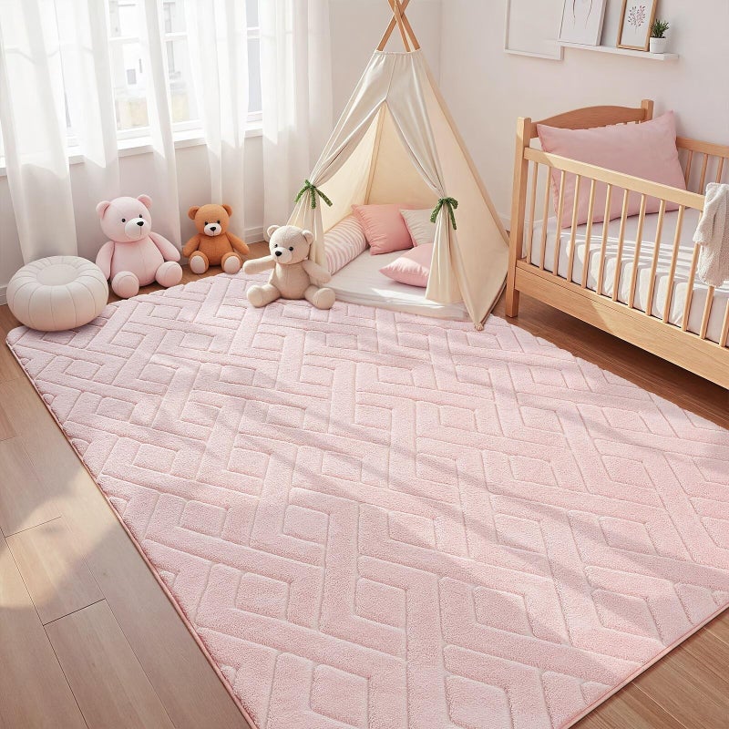 Macgace Ultra Soft Pink Area Rug for Living Room, 5x7 Modern Geometric Shag Rugs with Nonslip Backing for Bedroom, Washable Fuzzy Carpet for Cozy Kids Girls Room Nursery - Image 3
