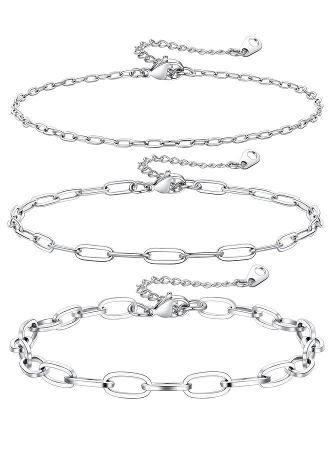 KeyStyle 3 Pcs Ankle Bracelets For Women, Paper Clip Anklet Non Tarnish Waterproof U Shape Link Paperclip Chain Anklet Sets for Summer Holiday - Image 1