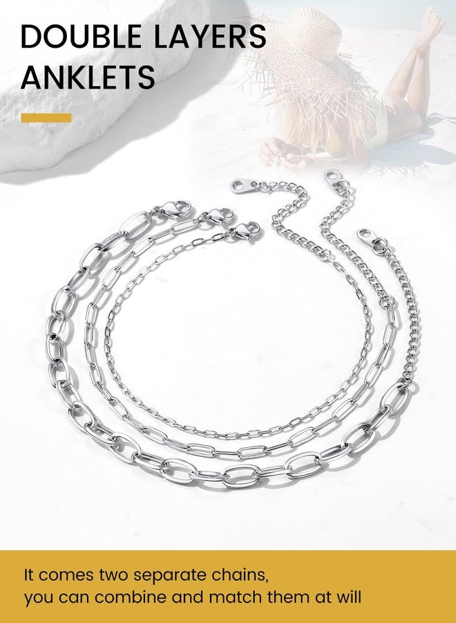 KeyStyle 3 Pcs Ankle Bracelets For Women, Paper Clip Anklet Non Tarnish Waterproof U Shape Link Paperclip Chain Anklet Sets for Summer Holiday - Image 5