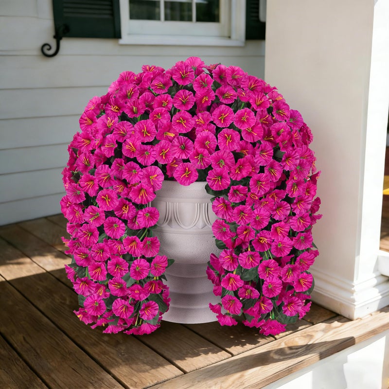 florisso Fake Flowers for Outdoor Spring Decoration 2 Bundles Artificial Silk Fuchsia UV Resistant Lifelike Morning Glory Long Trailing Vines for Hanging Planter Porch Patio Decor - Image 2