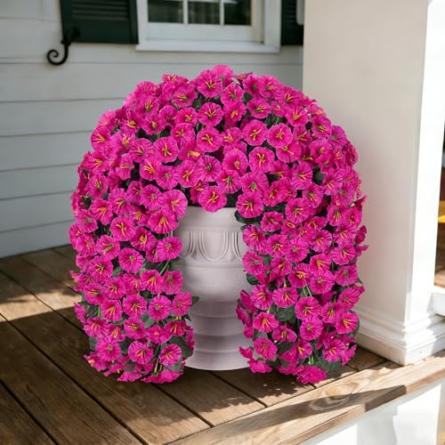 florisso Fake Flowers for Outdoor Spring Decoration 2 Bundles Artificial Silk Fuchsia UV Resistant Lifelike Morning Glory Long Trailing Vines for Hanging Planter Porch Patio Decor - Image 1