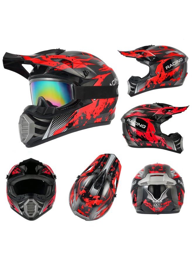 TTMiku Youth Kids Dirt Bike Helmet, Motocross ATV 4-Wheeler Go-Kart Street Bike Quad Offroad Motorcycle Casque Casco Combo Gloves Goggles Mask (DOT Approved), Red Camo, M - Image 3