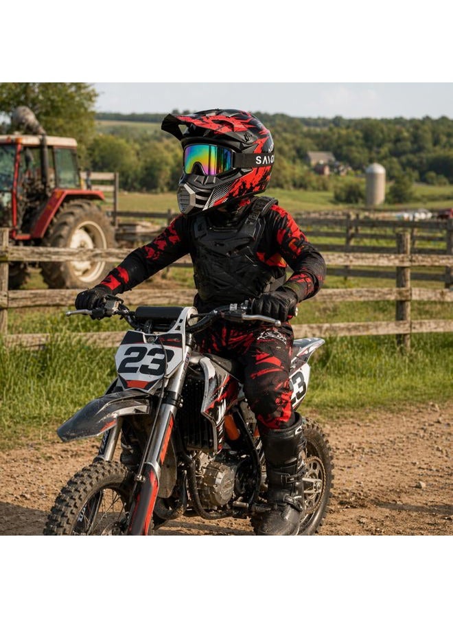 TTMiku Youth Kids Dirt Bike Helmet, Motocross ATV 4-Wheeler Go-Kart Street Bike Quad Offroad Motorcycle Casque Casco Combo Gloves Goggles Mask (DOT Approved), Red Camo, M - Image 2