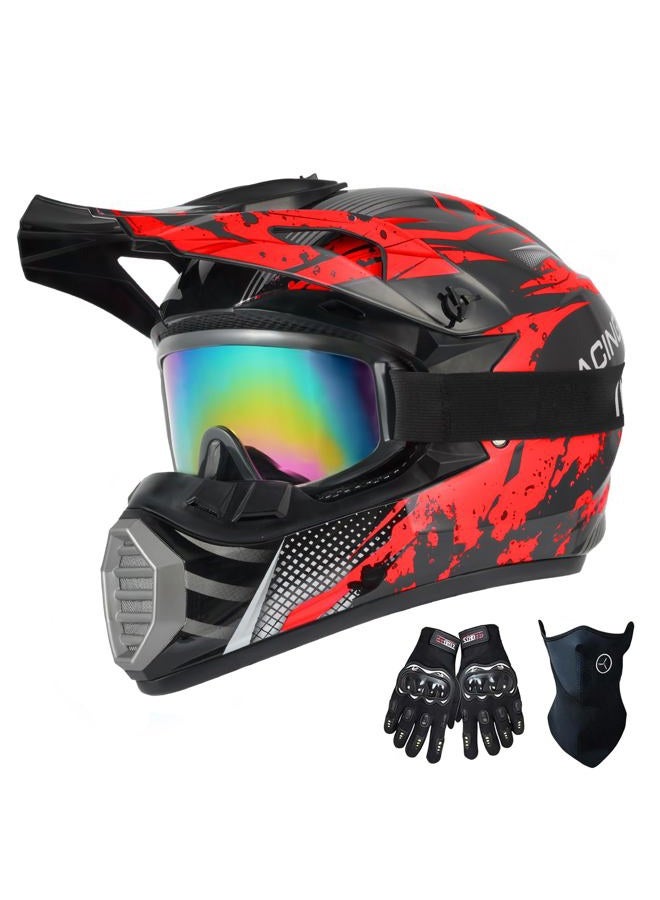 TTMiku Youth Kids Dirt Bike Helmet, Motocross ATV 4-Wheeler Go-Kart Street Bike Quad Offroad Motorcycle Casque Casco Combo Gloves Goggles Mask (DOT Approved), Red Camo, M - Image 1
