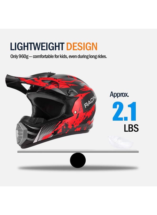 TTMiku Youth Kids Dirt Bike Helmet, Motocross ATV 4-Wheeler Go-Kart Street Bike Quad Offroad Motorcycle Casque Casco Combo Gloves Goggles Mask (DOT Approved), Red Camo, M - Image 5