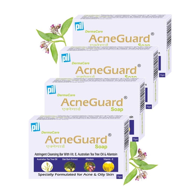 Pil Acneguard Soap Clears Acne Pimples Clogged Pores For Face And Body Perfect Blend Of Natural Ingredients Deeply Cleanses Gentle Refreshing 75gm Each Pack of 4 - Image 1