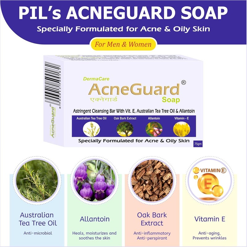Pil Acneguard Soap Clears Acne Pimples Clogged Pores For Face And Body Perfect Blend Of Natural Ingredients Deeply Cleanses Gentle Refreshing 75gm Each Pack of 4 - Image 4