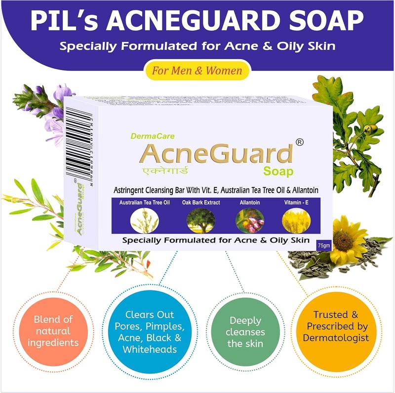 Pil Acneguard Soap Clears Acne Pimples Clogged Pores For Face And Body Perfect Blend Of Natural Ingredients Deeply Cleanses Gentle Refreshing 75gm Each Pack of 4 - Image 5