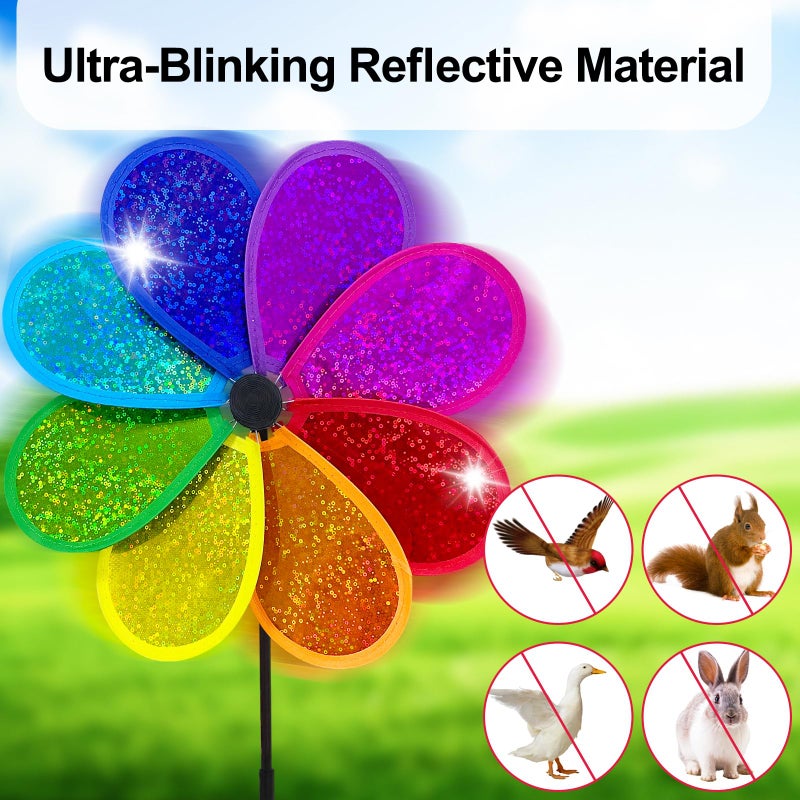 timecity 4PCS Flower Wind Spinner Sparkly Lawn Pinwheel 11.8 inch Colorful Rainbow Garden Windmill for Garden, Party, Outdoor, Yard Decor - Image 3