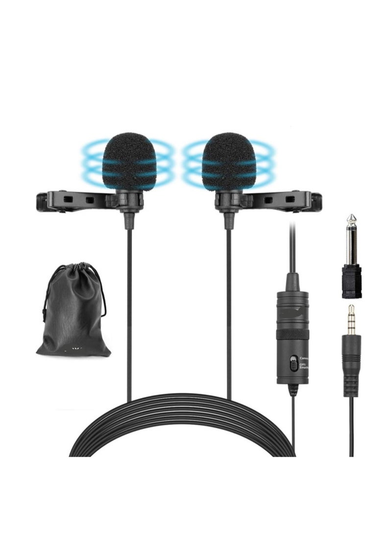 M1DM Dual Lapel Microphone – Omnidirectional Condenser Clip for DSLR, Smartphones, Laptop & Interview Recording - Image 1