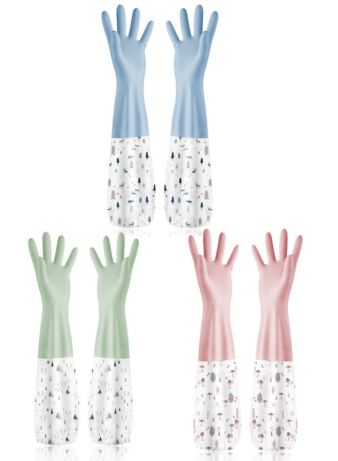 3Pcs Dishwashing Cleaning Gloves, Waterproof Reusable Kitchen Long Gloves, Latex-Free Household Gloves for Laundry, Cleaning, Working, Gardening - Image 1