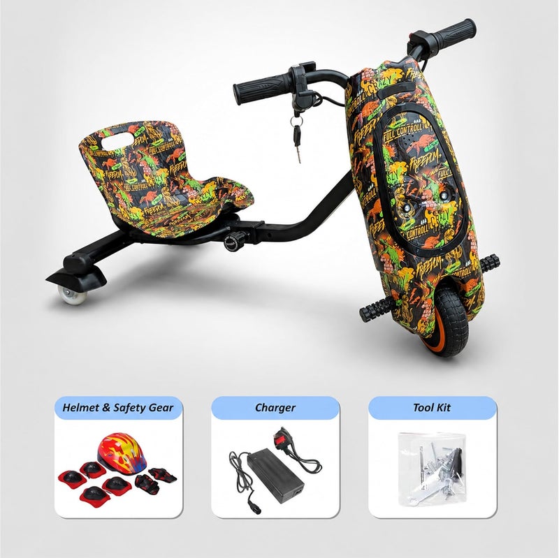MyToys 36V Electric Drift Scooter for Kids Ages 4+ - 250W Brushless Motor Ride-On Tricycle with Bluetooth Speaker and LED Lights - Image 3