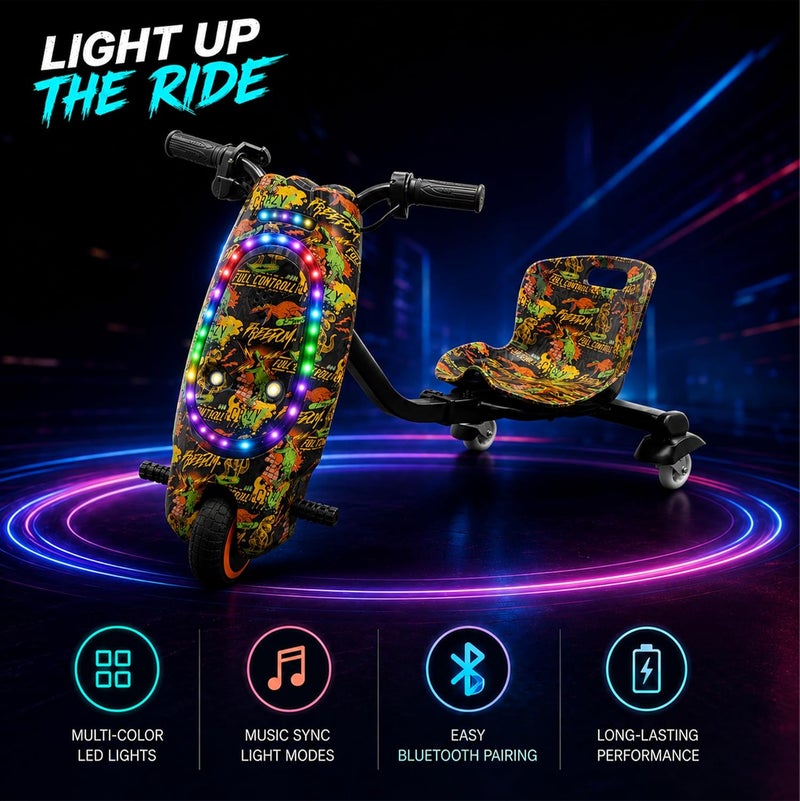 MyToys 36V Electric Drift Scooter for Kids Ages 4+ - 250W Brushless Motor Ride-On Tricycle with Bluetooth Speaker and LED Lights - Image 5