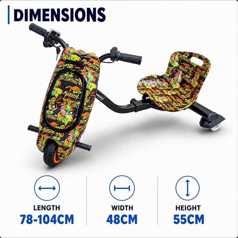 MyToys 36V Electric Drift Scooter for Kids Ages 4+ - 250W Brushless Motor Ride-On Tricycle with Bluetooth Speaker and LED Lights - Image 2