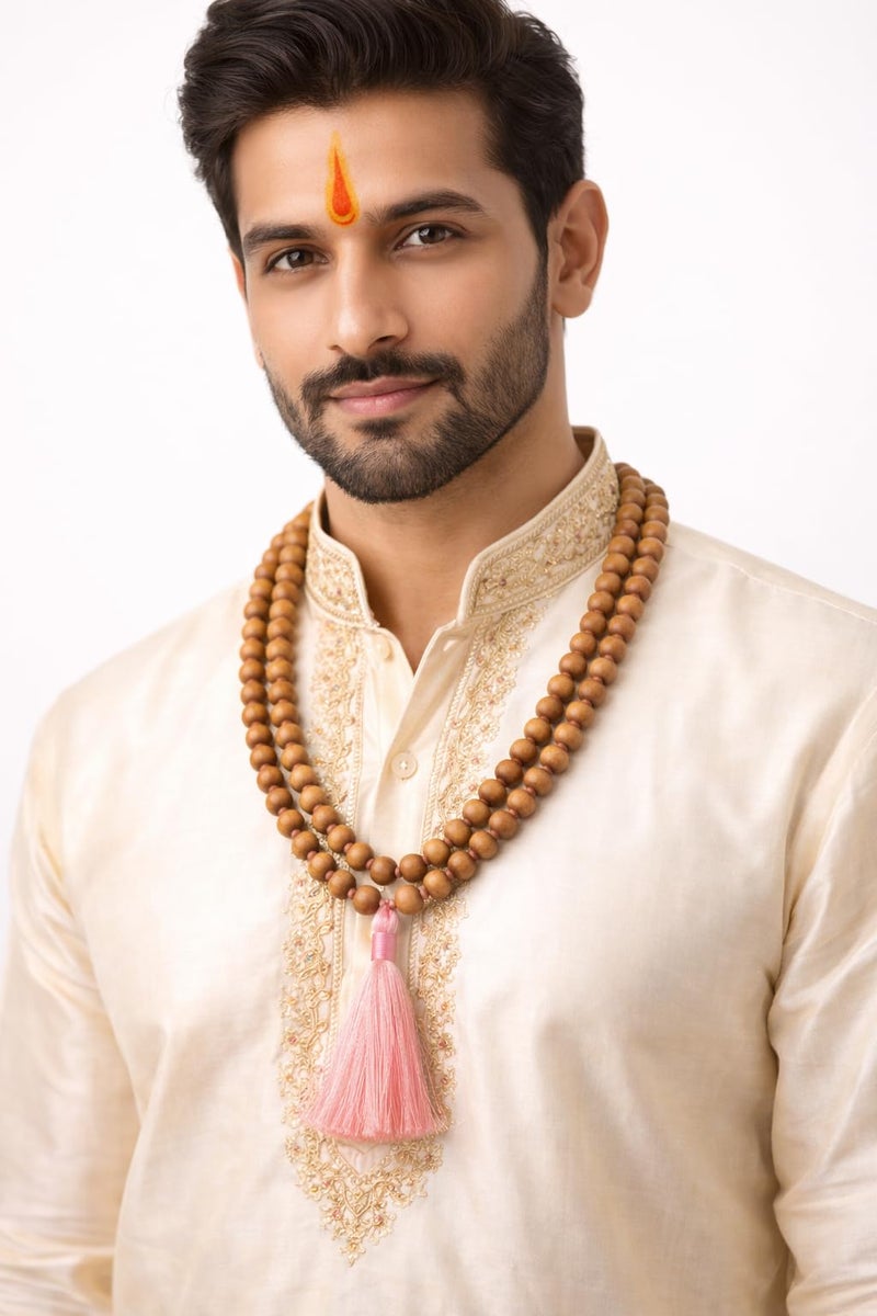 RDK Handcrafted Original White Sandalwood Mala 108+1 Beads | Safed Chandan Knotted Jaapmala | 8 MM Wooden Prayer Beads Rosary for Meditation, Pooja, Mantra Chanting & Spiritual Jewelry - Image 3