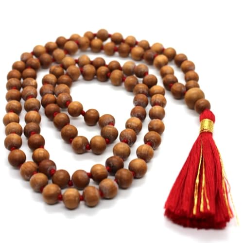 RDK Handcrafted Original White Sandalwood Mala 108+1 Beads | Safed Chandan Knotted Jaapmala | 8 MM Wooden Prayer Beads Rosary for Meditation, Pooja, Mantra Chanting & Spiritual Jewelry - Image 1