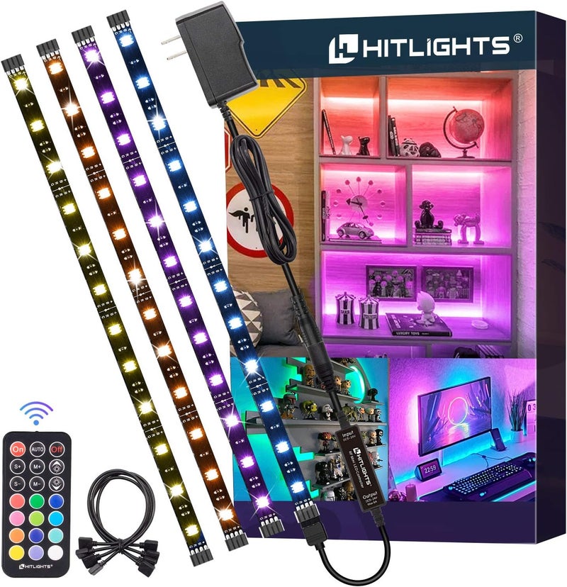 HitLights LED Strip Lights, Small LED Light Strips Dimmable, RGB 5050 Color Changing LED Tape Light with Remote and UL-Listed Adapter for TV Backlight, Bedroom, Cabinet Shelf Display - Image 1