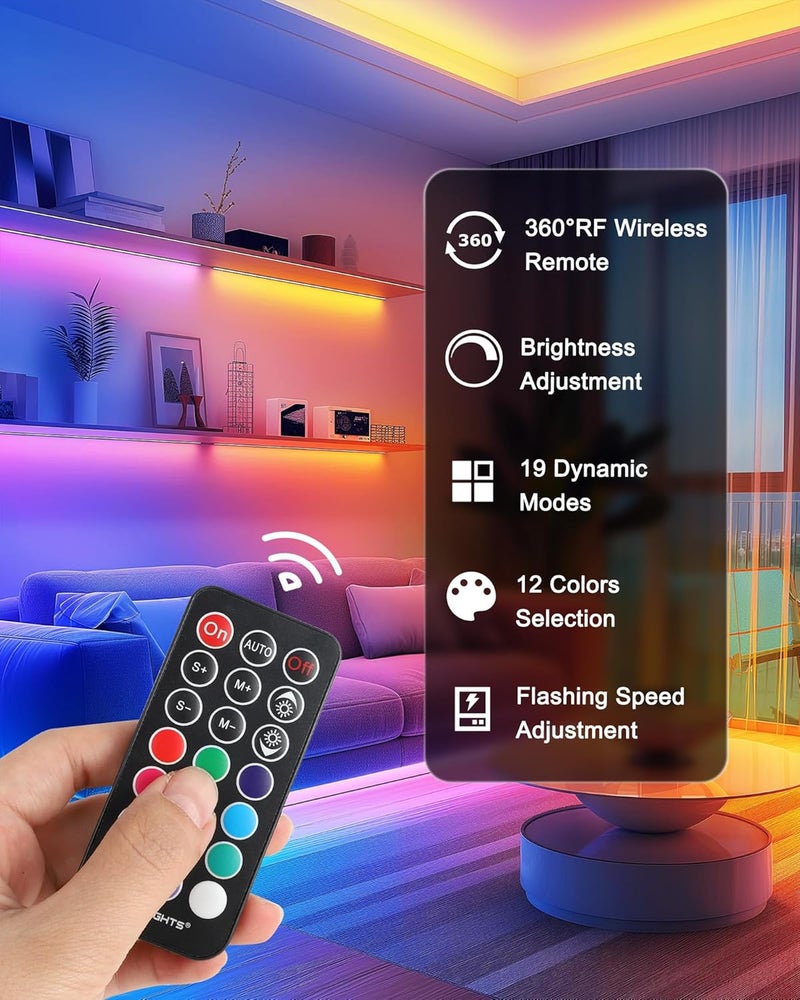 HitLights LED Strip Lights, Small LED Light Strips Dimmable, RGB 5050 Color Changing LED Tape Light with Remote and UL-Listed Adapter for TV Backlight, Bedroom, Cabinet Shelf Display - Image 4