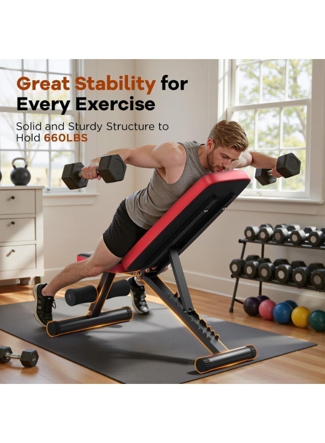 طائر الطيران مقعد أثقال قابل للتعديل والطي للاستخدام المنزلي - سعة تحمل تصل إلى 660 رطل مع ظهر قابل للتعديل بـ 8 مستويات، مقعد تمرين متين ومضغوط - Image 3