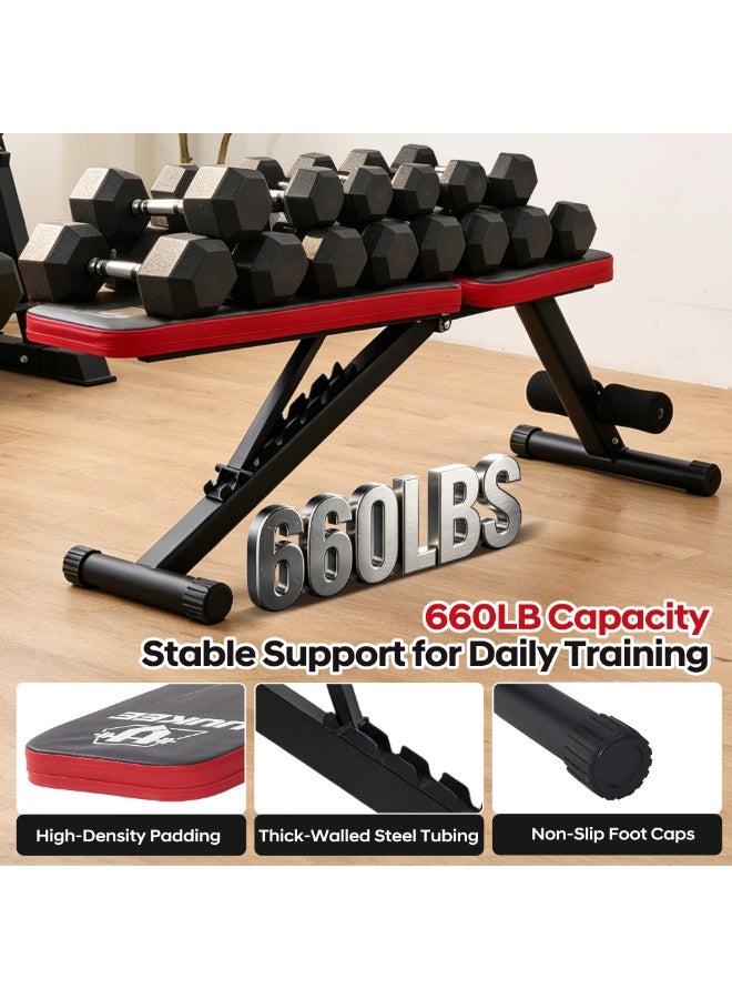 UUKEE Adjustable & Foldable Weight Bench for Home Use - 660 LBS Max Weight Capacity with 8-Level Backrest, Sturdy Compact Workout Bench - Image 4
