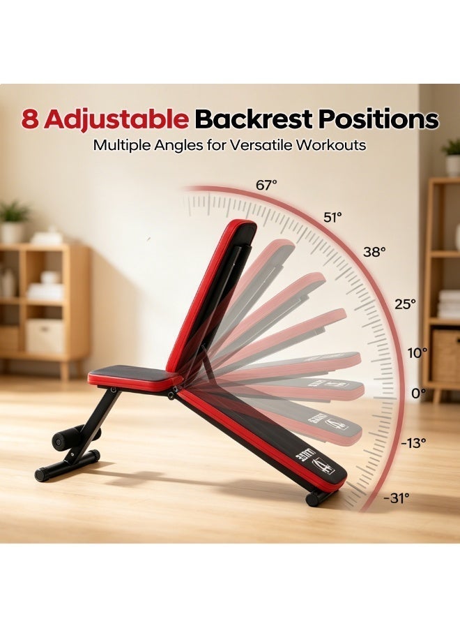 UUKEE Adjustable & Foldable Weight Bench for Home Use - 660 LBS Max Weight Capacity with 8-Level Backrest, Sturdy Compact Workout Bench - Image 3