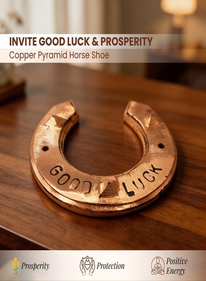 Plus Value Goodluck Copper Pyramid Horse Shoe Home Office Main Door Entrance Vastu Remedies Products Items for Positive Energy, Evil Eye Protection - Image 2