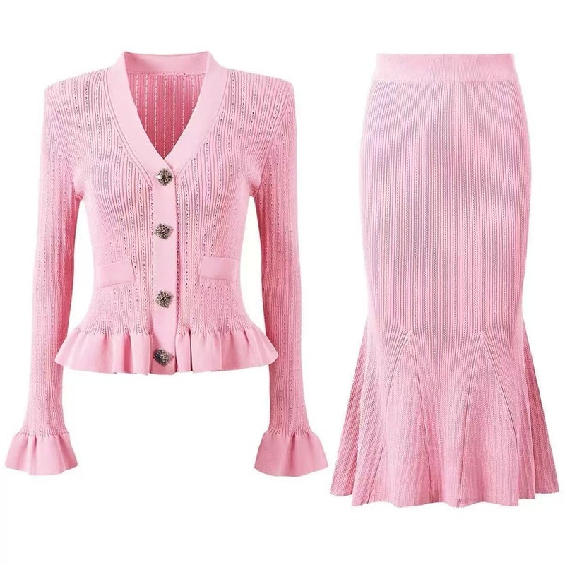 2026 Autumn Winter Women's Knitted Dress Set with Slim Fit Flared Sleeve A-Line Long Skirt - Image 3