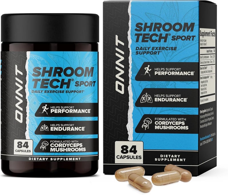 ONNIT Shroom Tech Sport Daily Exercise Support Capsules Pre Workout Supplement with Cordyceps Mushrooms CaffeineFree Dietary Supplement for Daily Energy Support 84 Count - Image 1