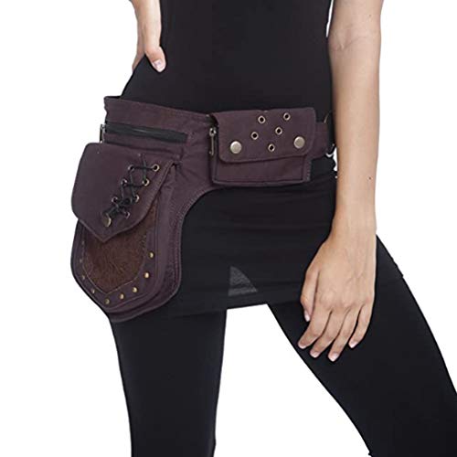 KPYWZER Waist Bag for Women Fanny Pack Renaissance Faire Festival Lace Chest Pack Hip Bum Bag with Adjustable Belt Travel Outdoors Brown - Image 3