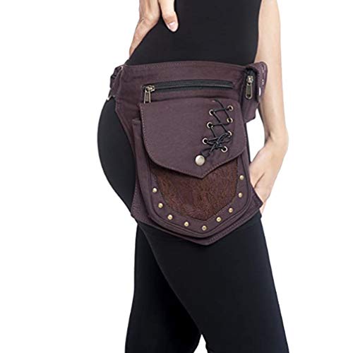 KPYWZER Waist Bag for Women Fanny Pack Renaissance Faire Festival Lace Chest Pack Hip Bum Bag with Adjustable Belt Travel Outdoors Brown - Image 4