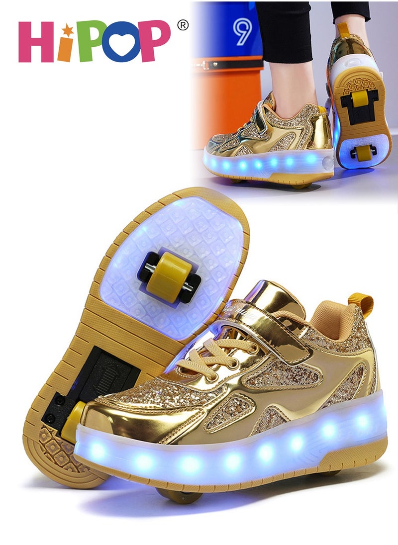 HIPOP Unisex Roller Skate Shoes with USB Charging Colorful Lights,Fashional Girls Boys Roller Shoes,Retractable Double Wheels Skate Shoes for Kids and Adults  - Image 1