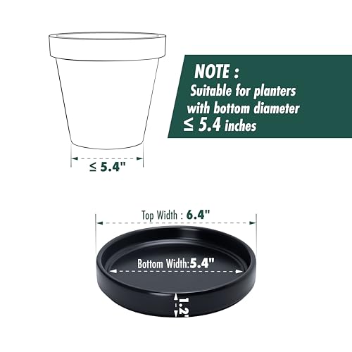 D'vine Dev Modern Round 5.4 Inch Ceramic Plant Pot Saucer, Planter Pot Drainage Tray for Indoor Plants, Set of 2, Matte Black, 97-T-B-22 - Image 2