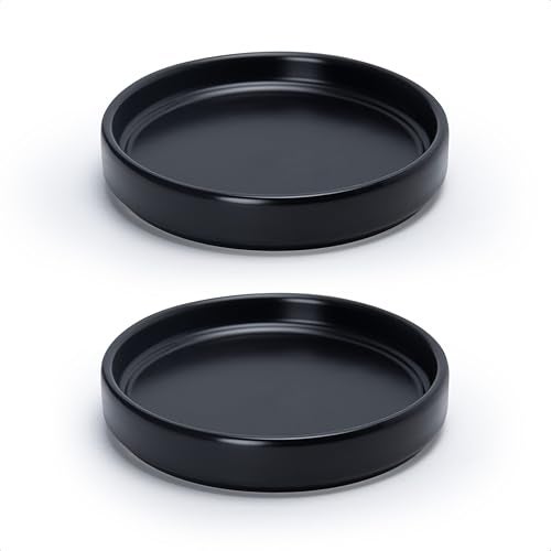 D'vine Dev Modern Round 5.4 Inch Ceramic Plant Pot Saucer, Planter Pot Drainage Tray for Indoor Plants, Set of 2, Matte Black, 97-T-B-22 - Image 1