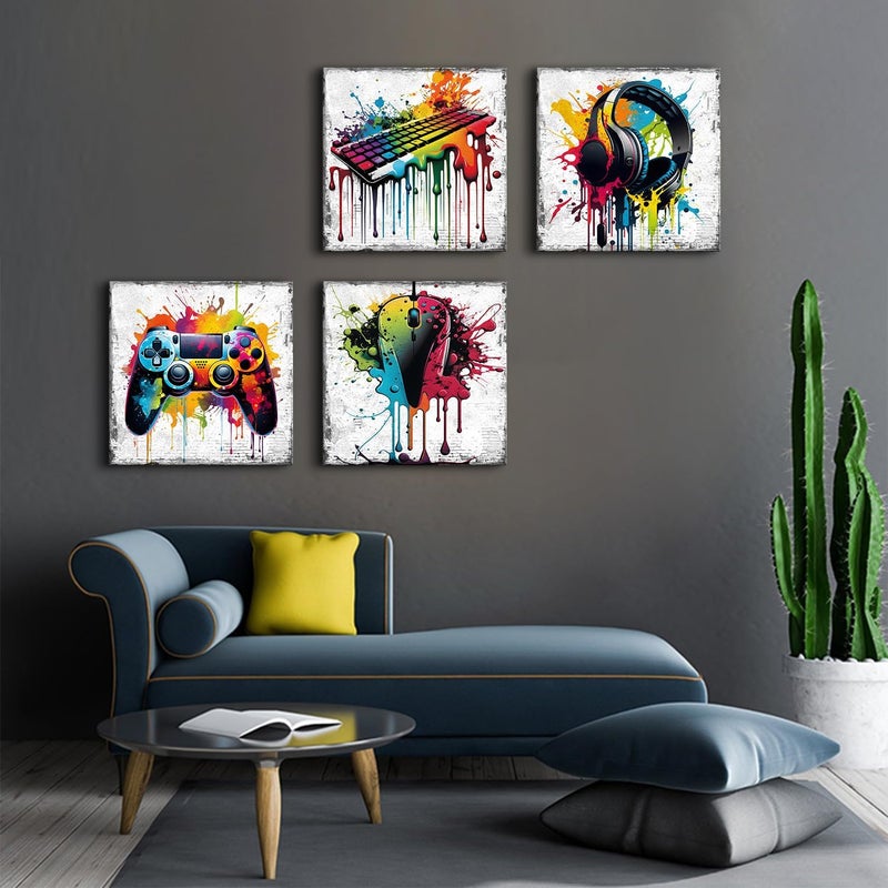 YOOOAHU Banksy Wall Art Gamer Room Decor Graffiti Gaming Painting for Boys Bedroom Cool Video Game Pictures Gamepad Headphones Artwork Teen Boy Pop Game Poster Men Cave Living Room Home Decorations 20x20" 4P - Image 5