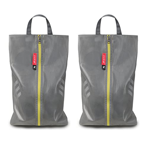 pack all Plus-Sized Shoe Bag for Travel, Water-Resistant Shoe Pouch for Gym, Odor-Resistant Soccer Cleats Bag for Sport (Grey, 2-Pack) - Image 1