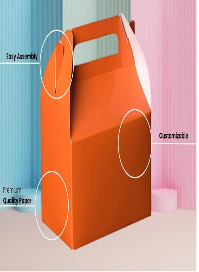 Hammont Candy Boxes Party Favors - 10 Pack Paper Gable Boxes & Party Treat Box for Goodies & Gifts - Halloween Treat Box - Trick or Treat or Any Themed Birthday Bag - 6.25" X 3.75" X 3.5" (Orange) - Image 3